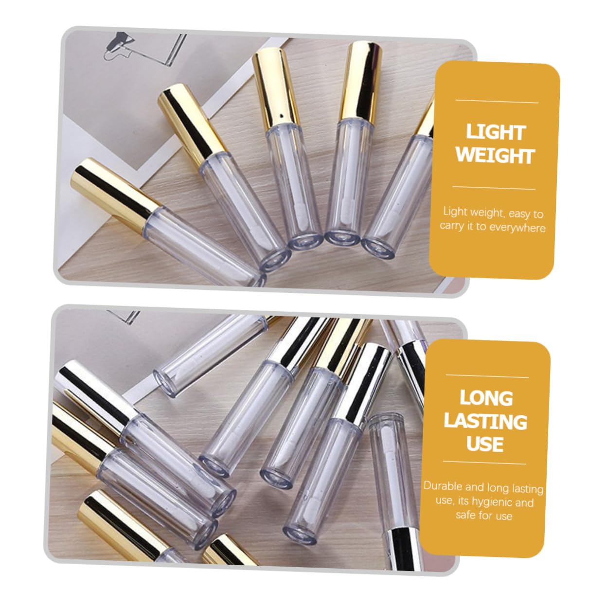 Tubetto Lucidalabbra Vuoto 10ml Plastica Oro, 40 Pezzi | Lip Oil e Lip Liquid, Uso Makeup, Leggero e Portatile, Confezione da 40