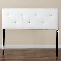 Vista 5 de Baxton Studio Dalini cabecera para interiores con botones de cristal de imitación, Vinilo, Blanco