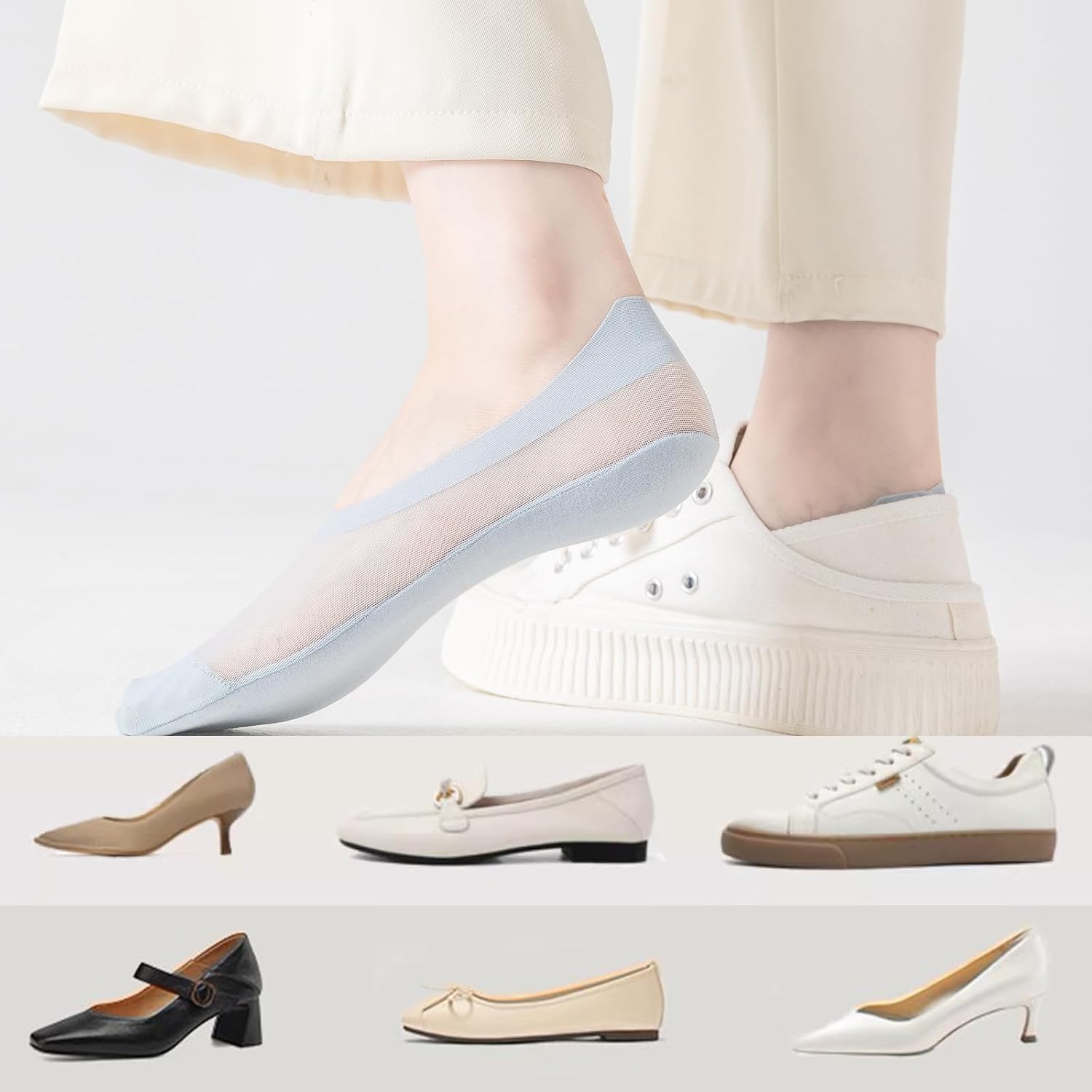 Thin No Show Socks Womens Low Cut Mesh Liner Socks Non Slip Invisible Breathable Footies - Image 6