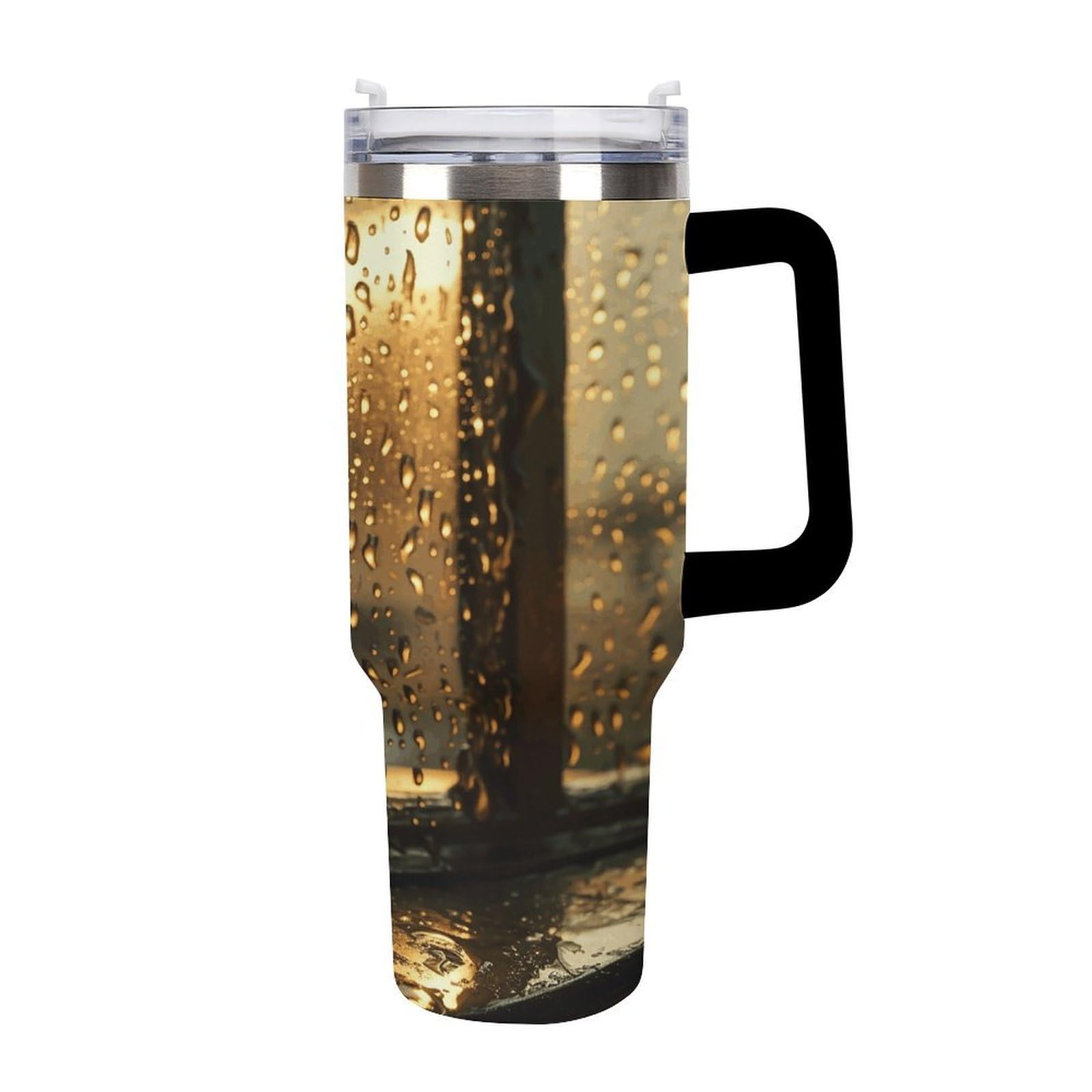 Rain Hits The Window Tazas con popote y asa, taza de café con aislamiento al vacío de doble pared, botellas de agua para café helado, té, bebida caliente y fría