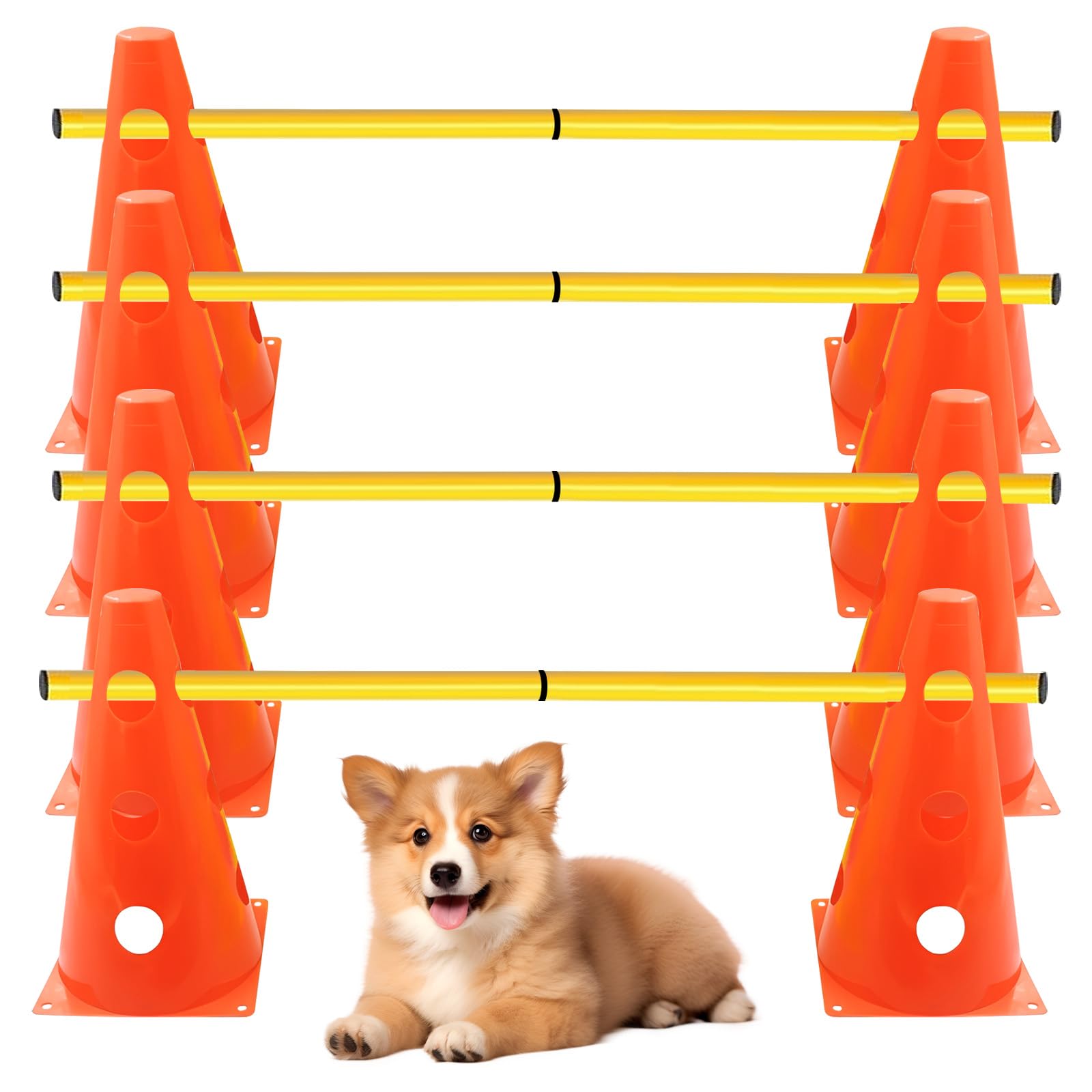 OFXCEN 4 PCS Dog Agility Equipment Set, Pet Jump Training Equipment Kit Plastic Adjustable Pet Training Cone Kit Dog Obstacle Course Game Jumping Obstacles for Pets (Orange)