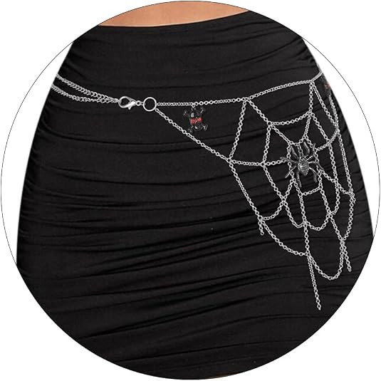 Navoky Halloween Skull Spider Pants Chain Punk Layered Belt Chain Goth Metal Jeans Chains for Women or Men