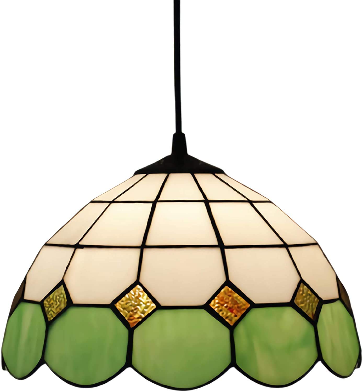 HJRegaFimu 12 Inch Chandeliers 1 Light Vintage Stained Glass Ceiling Fixtures Retro Pendant Hanging Lamp For Restaurant Pink Blue