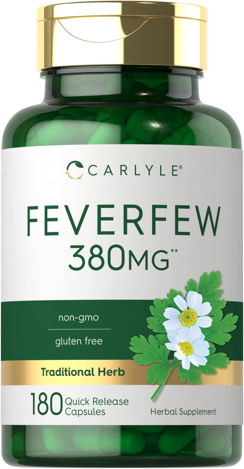 Carlyle Feverfew Capsules | 180 Count | Traditional Herb Extract | Non-GMO, Gluten Free