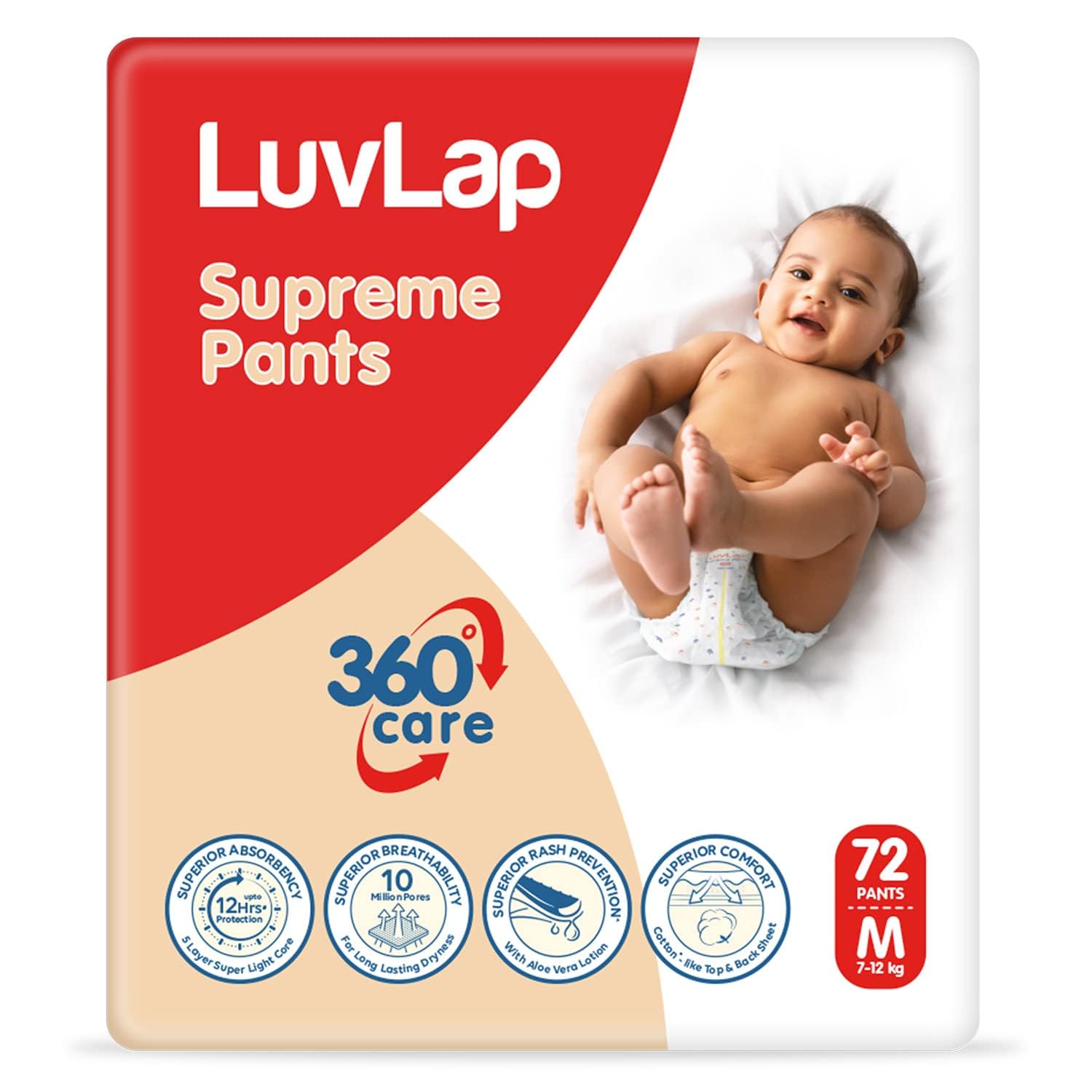 LuvLap Supreme Diaper Pants Medium (MD) 7 to 12Kg, 72 Pcs, 360° skin care with 10 million breathable pores, Aloe Vera for superior Rash prevention, upto 12hr protection, 5 layer super light core-picture-21