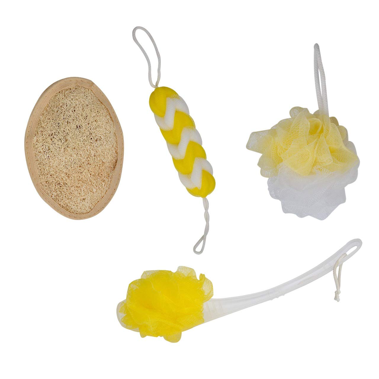 Runa Blue Wash Shower Cap Reusable Waterproof for Bathing Swimming (2)| Loofah for bathing Men and Women (2)| Body Wash Face Sponge (1)| Pumic Stone Foot Elbow Scrubber (1) Combo of 4 (unit 6)