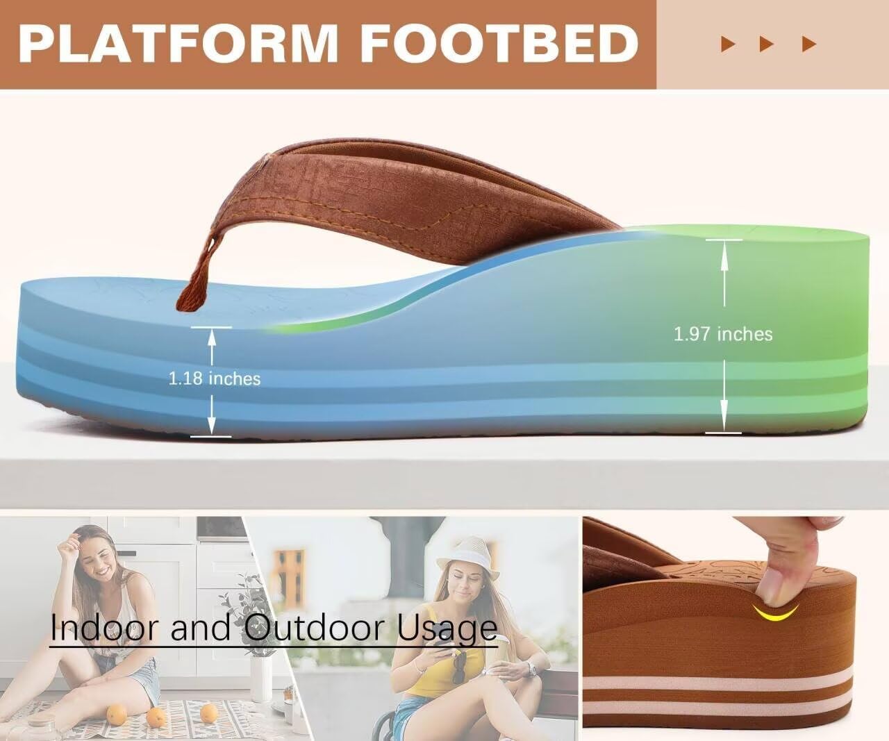 ONCAI Women’s Platform Wedge Flip Flops Trendy Dressy Womans Summer Flatform Sandals with Comfortable Walking Outdoor Rubber Soles (US Size 5-11) - Image 5