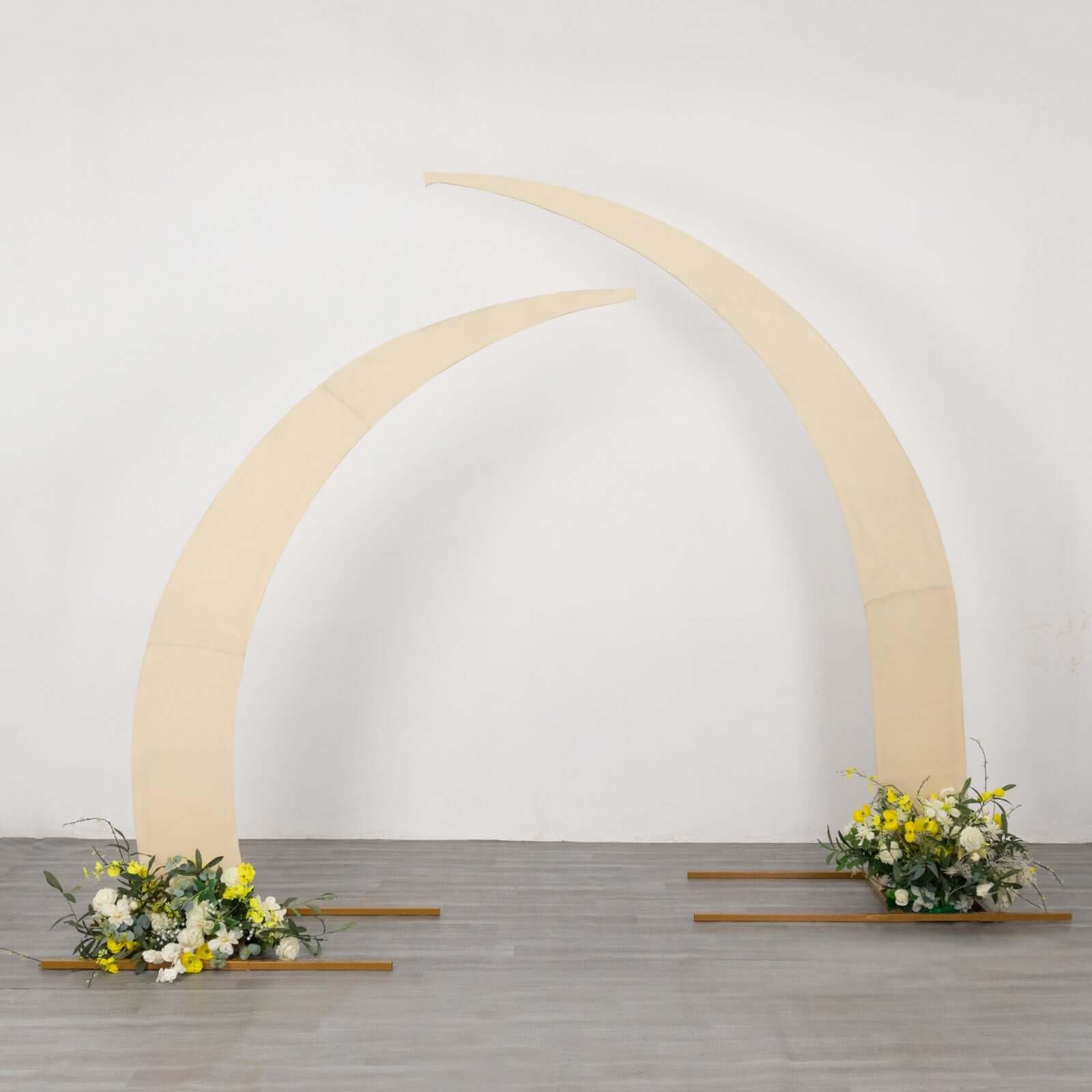 Efavormart Set of 2 Beige Spandex Half Crescent Moon Wedding Arch Covers, Custom Fitted Backdrop Stand Cover for Curved Arbor Flower Balloon Frame
