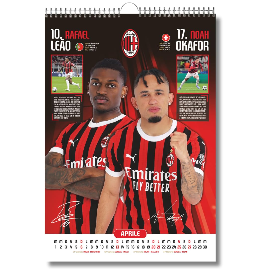 Calendario Milan 2025 Ufficiale - Con 3 Braccialetti, 29x42cm, Da Parete - Foto 5