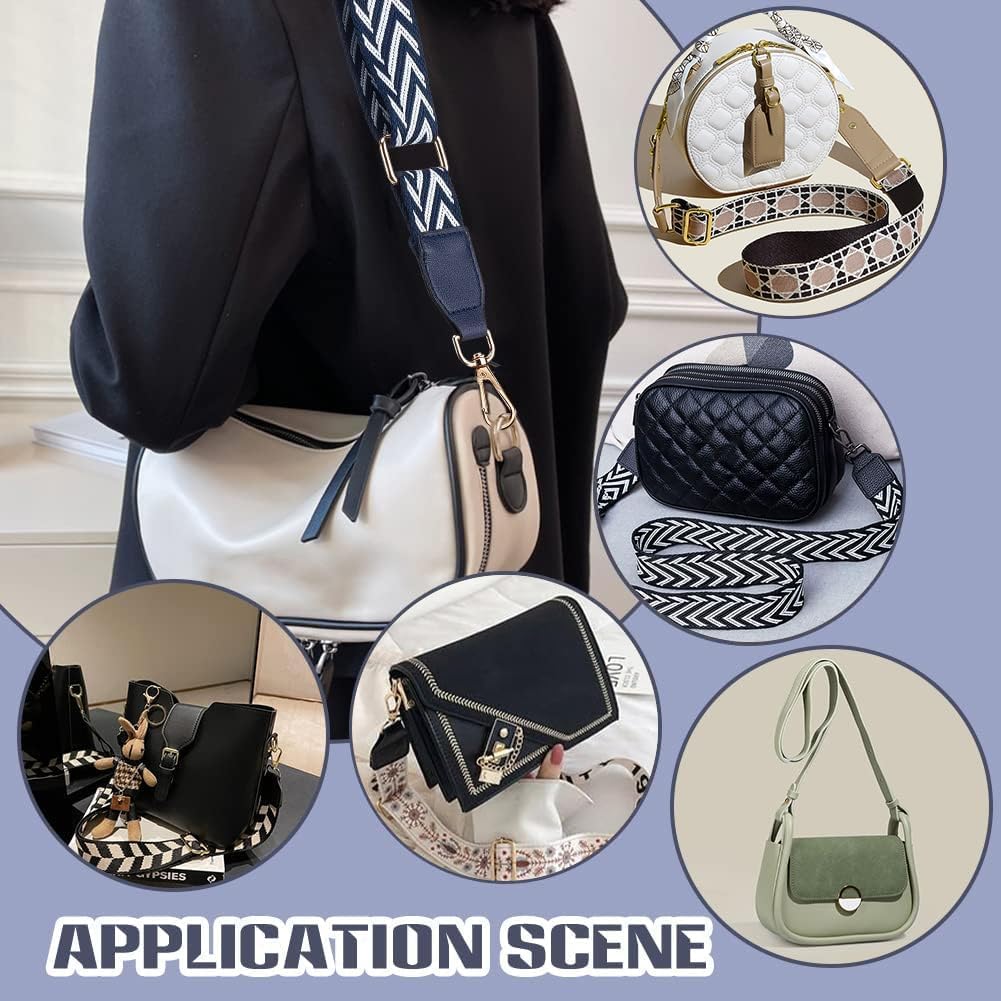 PH PandaHall 3355 Inch Crossbody Polyester Strap, 1.5 Inch Wide Adjustable Replacement Belt Purse Handbag Strap with White & Blue Patterns Silver Buckle for Women DIY Bags