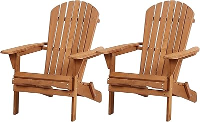 FDW Folding Adirondack Chair Patio Chairs Lawn Chair Outdoor Wood Chairs Save Space and Movable and Weather Resistant, 2 Pieces,Natural