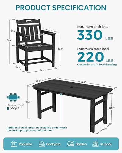 Miniatura 2 de Ciokea Juego de 2 sillas de comedor para patio al aire libre, sillas de porche de polietileno de alta densidad para mesa de comedor, muebles de