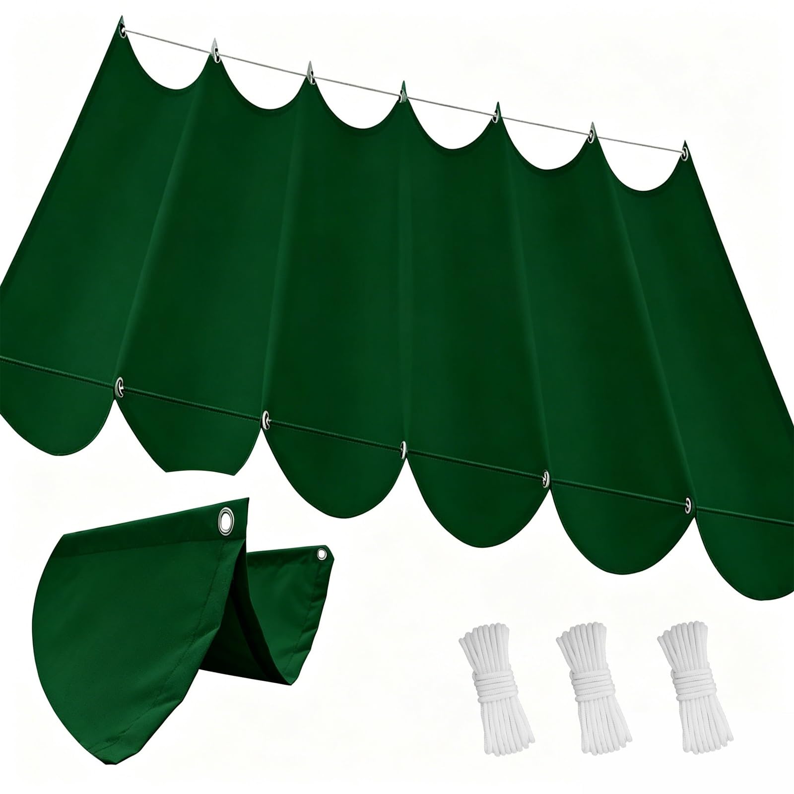 Toldo Retráctil de Onda 250 x 1000 cm con Ojales y Cuerda, Vela Sombra Impermeable y Rectangular con Bloqueo UV y Resistencia a Desgarros para Terraza Jardín Balcón Pérgola, Verde Oscuro
