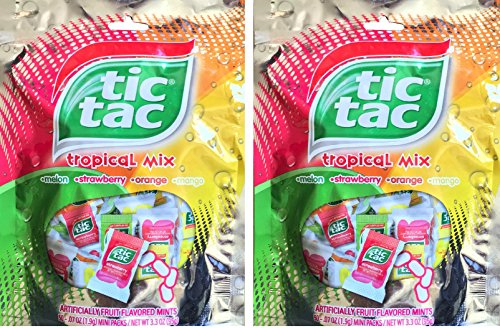 Tic Tac Tropical Mix Melon, Strawberry, Orange, Mango, Mini Packs Net Wt 3.3 Oz (2)