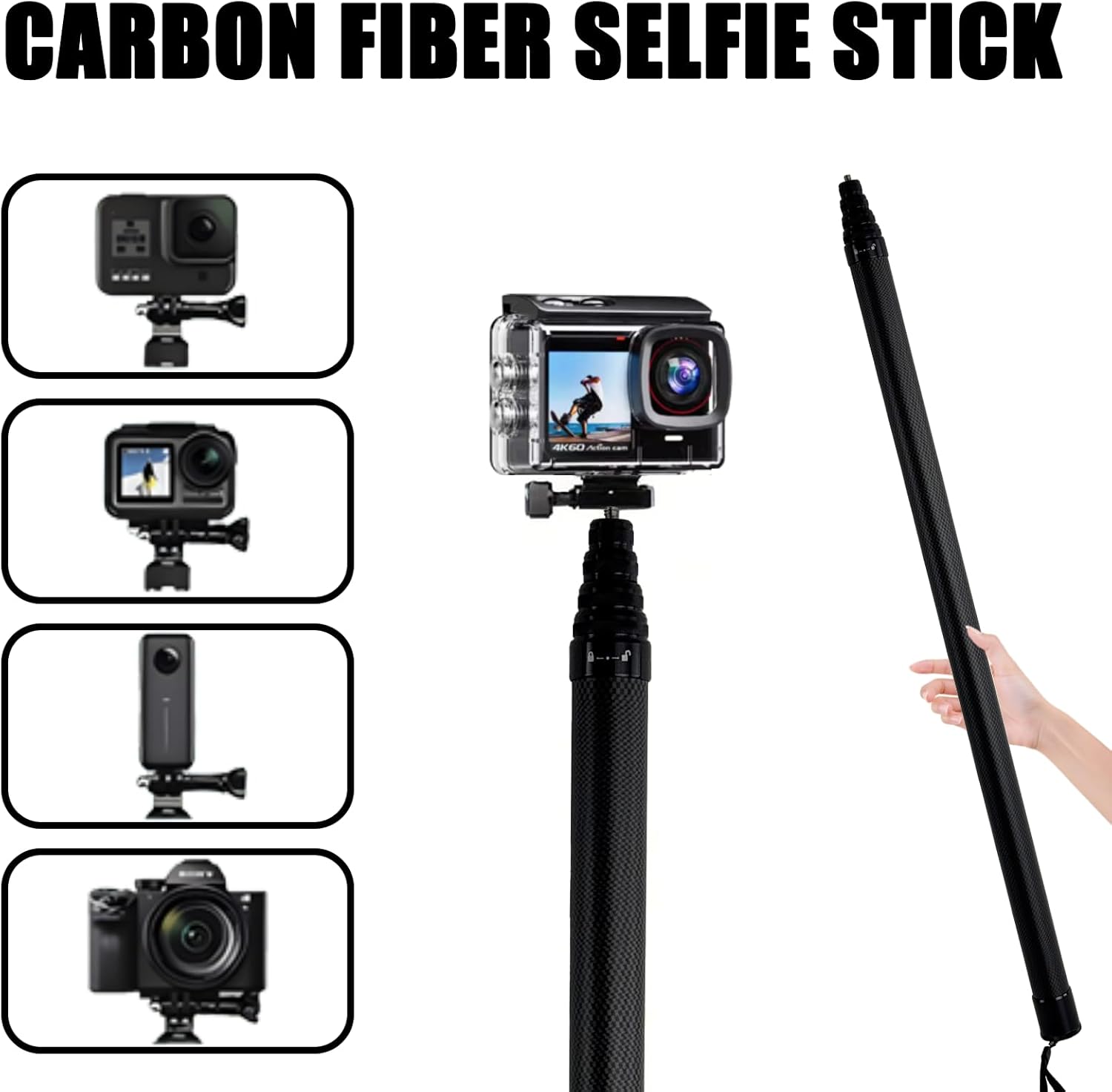 16FT/5m Carbon Fiber Invisible Selfie Stick,16ft Extended Super Long Pole for Insta360 X5/X4 Insta 360 X3 ONE X2, ONE R, ONE X, ONE GO 3S 3 2 Gopro Max Action Camera Accessories (5m/16ft)
