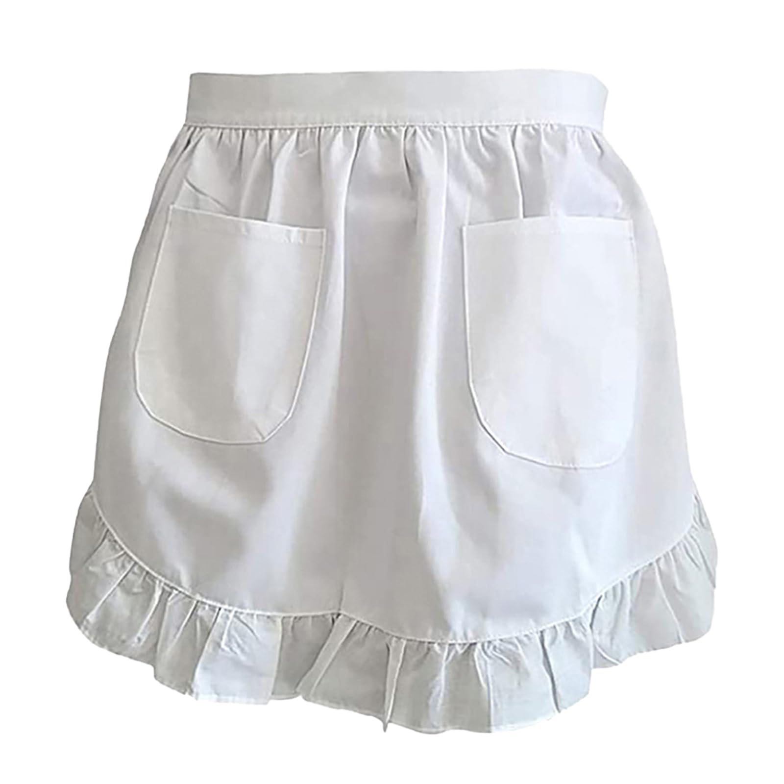 ZSRVAJ White Half Apron with Adjustable Waist and Pockets for Women's Restaurant Use