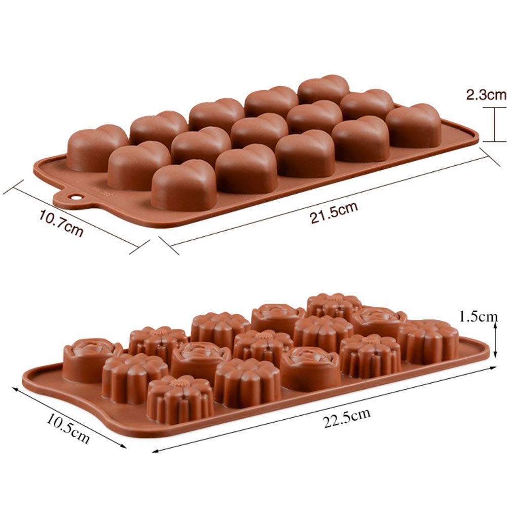 3 Pièces Moule à Chocolat Silicone En Forme De Coeur, Coquillage & Fleur - Moule 3D Anti-adhésif Avec 15 Trous Pour Bonbons, Gelée, Glaçons