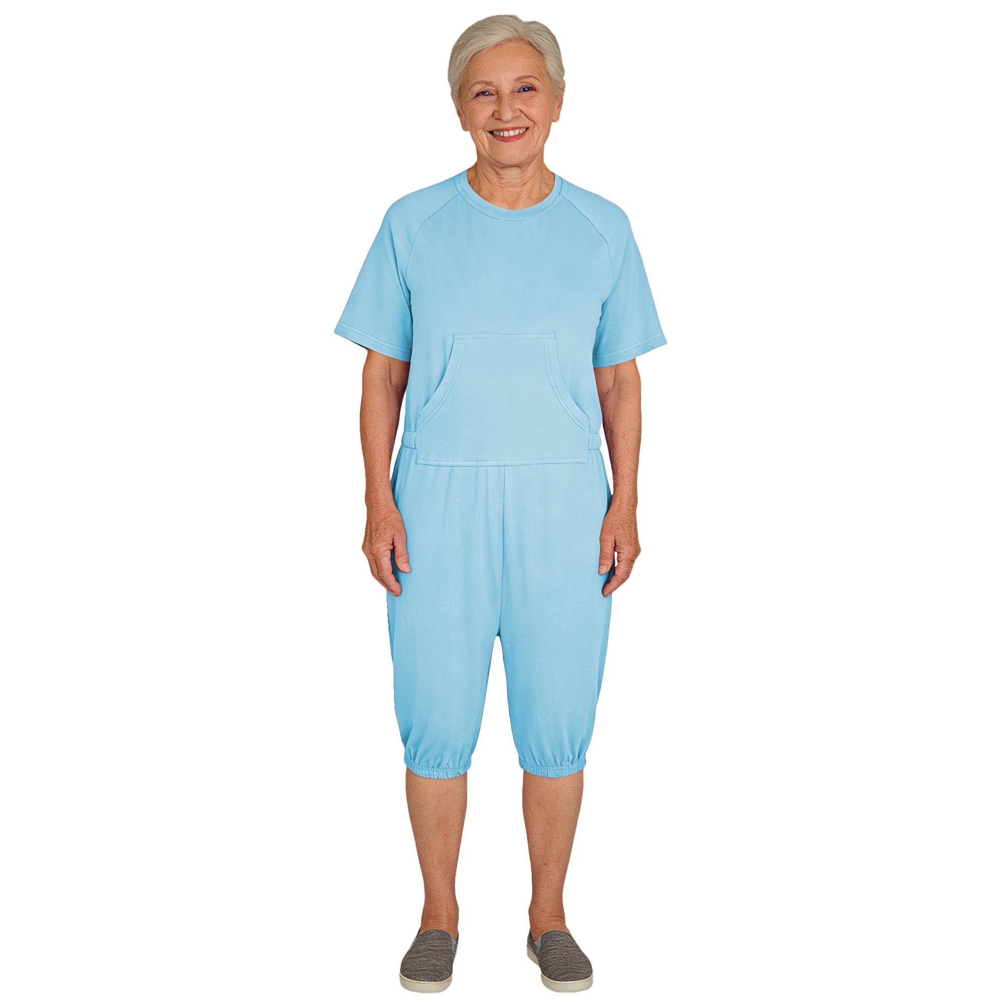 Adaptive Clothing for Women, Anti-Strip Back-Zip Cotton Romper, Elderly Care Onesie for Special Needs and Disabilities
