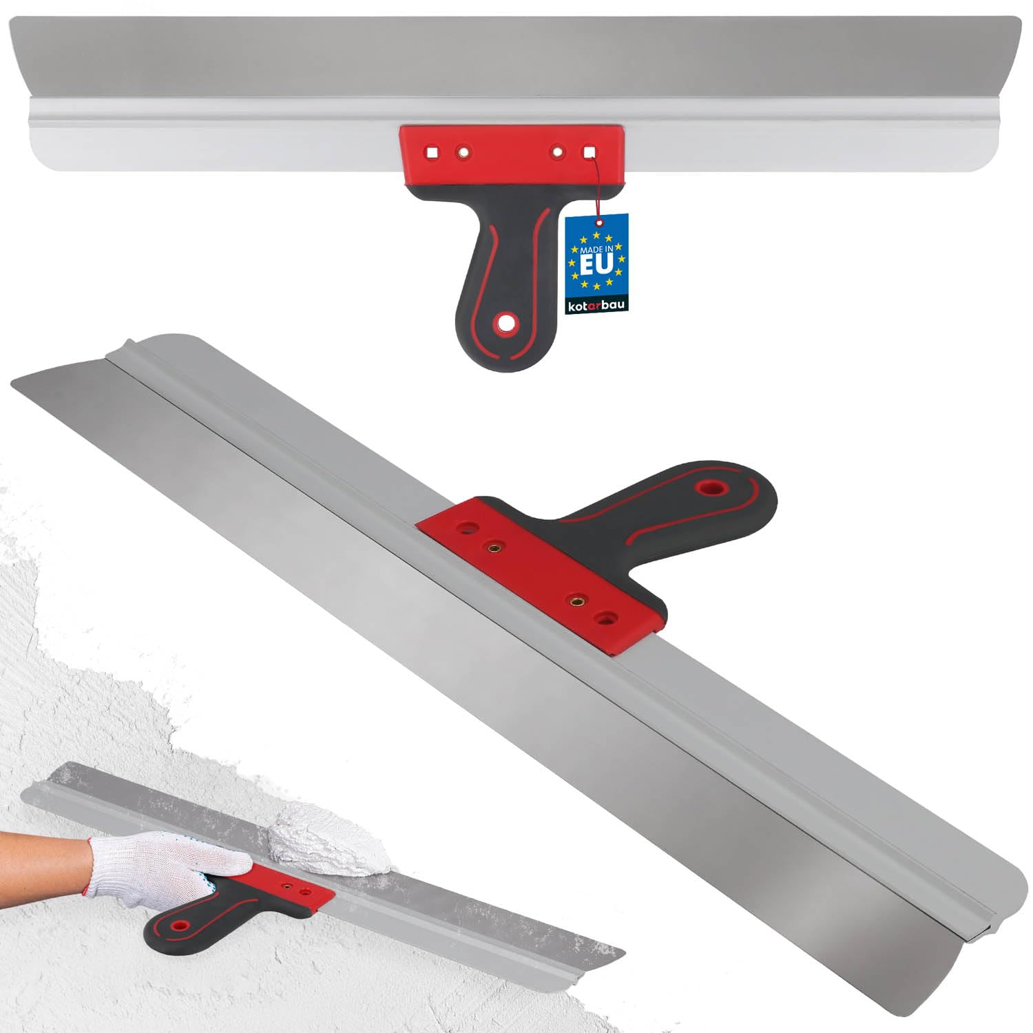 KOTARBAU® Espátula de acero inoxidable 600 mm, para aplicar y retirar yeso, masilla, ancha, para fachadas con soporte de aluminio y mango suave, de superficie
