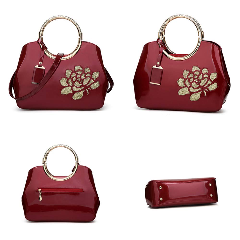 Borsa da donna, Borsa in pelle verniciata, Elegante borsa con manico superiore Ricamo di fiori Borsa a tracolla moda a tracolla per la festa serale, Matrimonio, lavoro