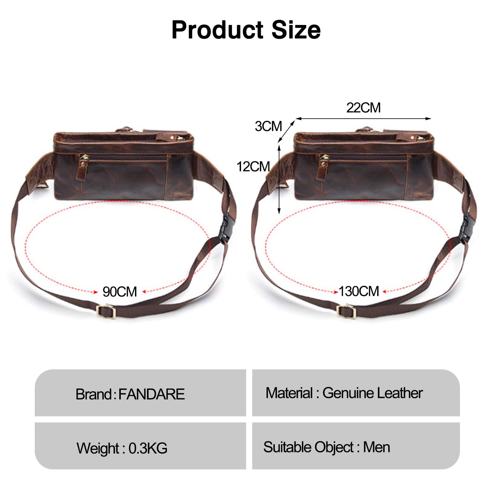 FANDARE Rétro Sac Banane Cuir à la Taille Ceinture de Course Bandoulière pour Sports Travers Voyage Cyclisme Moto Imperméable Marron D