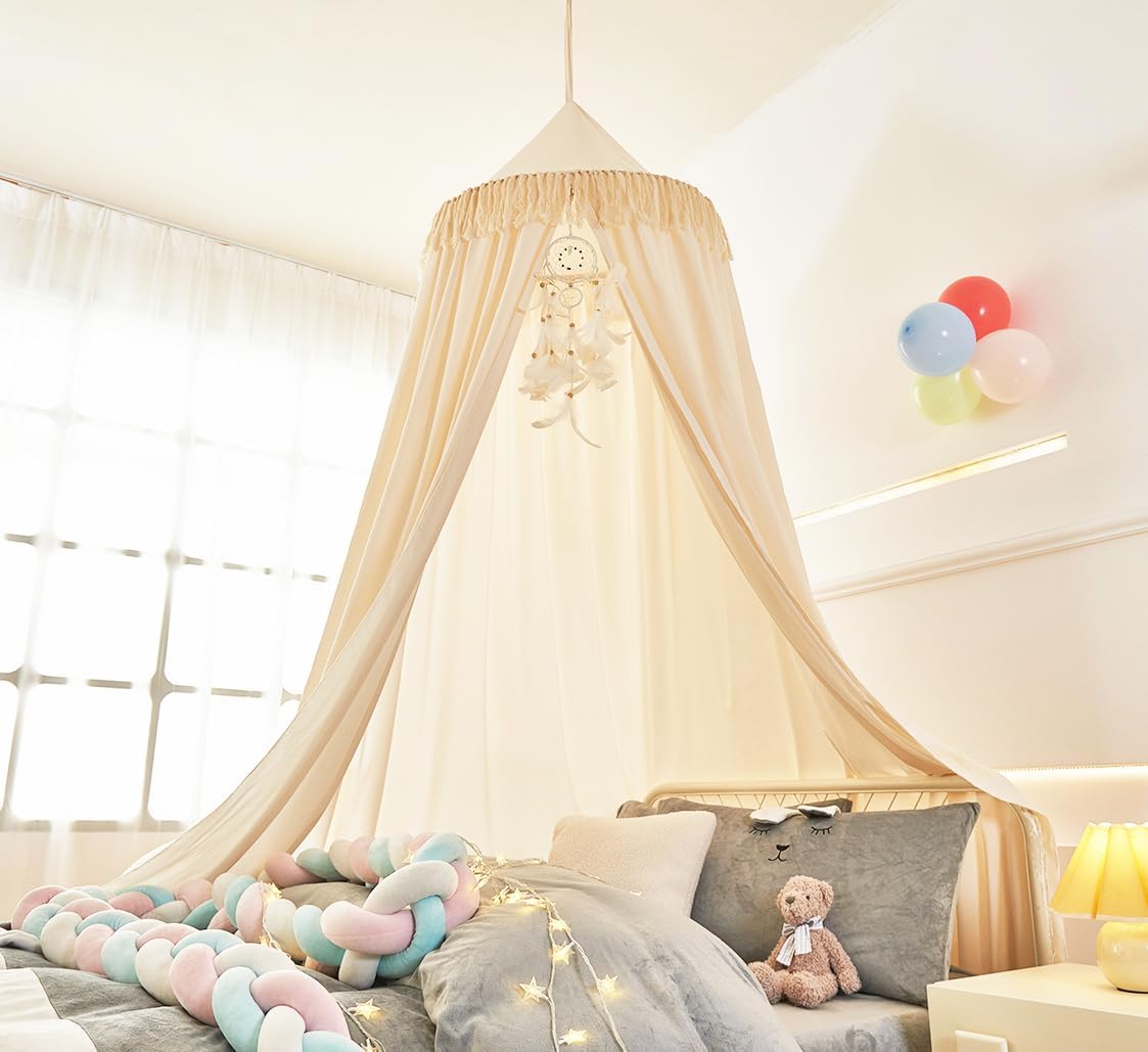 (Similar ) Bed Canopy with Tassel,Bed Canopy for Girls Boys Room Tent,Baby Crib Hanging Curtain-Bedroom Privacy Space Sleeping Tents Gifts,Ivory