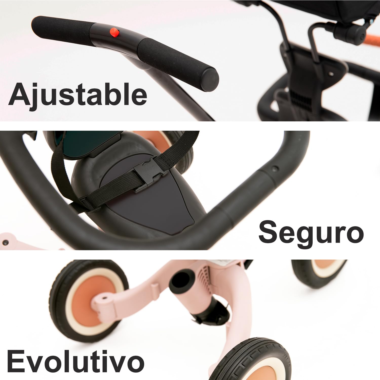 Olmitos - Triciclo evolutivo per bambini 5 in 1, bicicletta per bambini da 1 anno a 5 anni, da triciclo a bicicletta con o senza pedali, adattabile e trasformabile (Gyro + Rosa