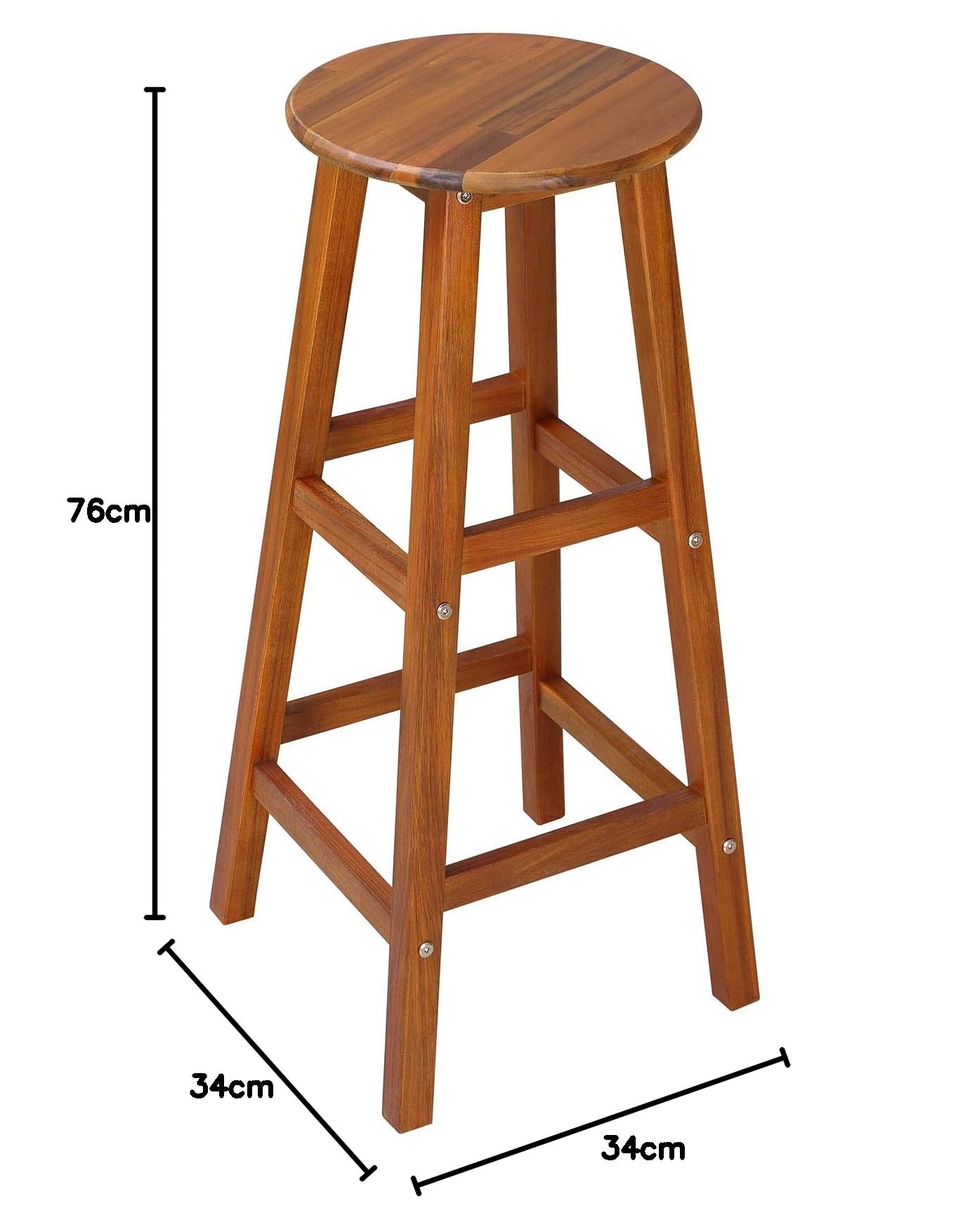 Casaria® Barhocker 4er Set Holz Akazie Outdoor 75cm Sitzhöhe Fußstütze 150kg Belastbarkeit Massiv Rund Rustikal Garten Küche Bar Stuhl Hocker Braun