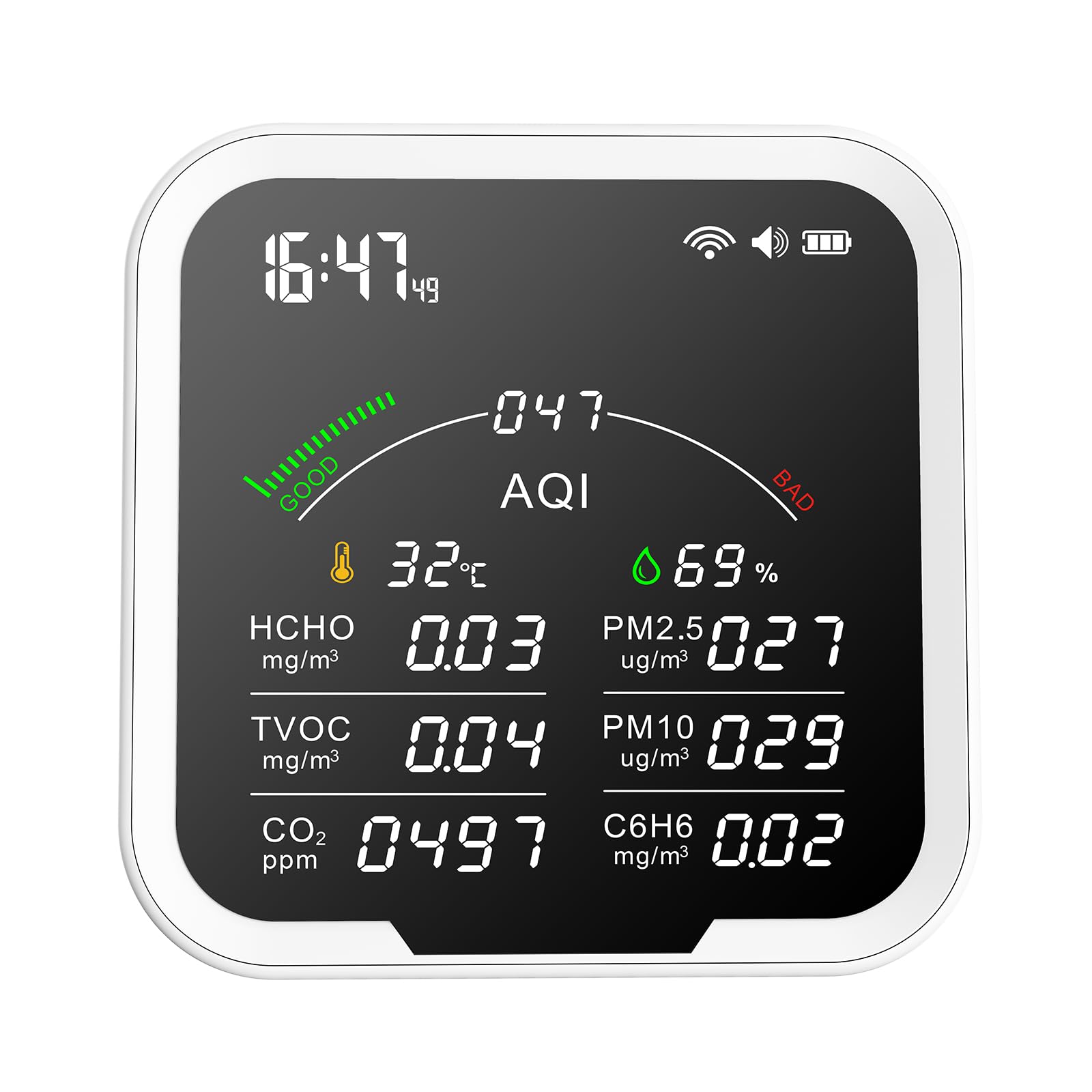 Testeur HCHO TVOC CO2 PM2.5 PM10 portable avec thermomètre hygromètre intégré Karlak