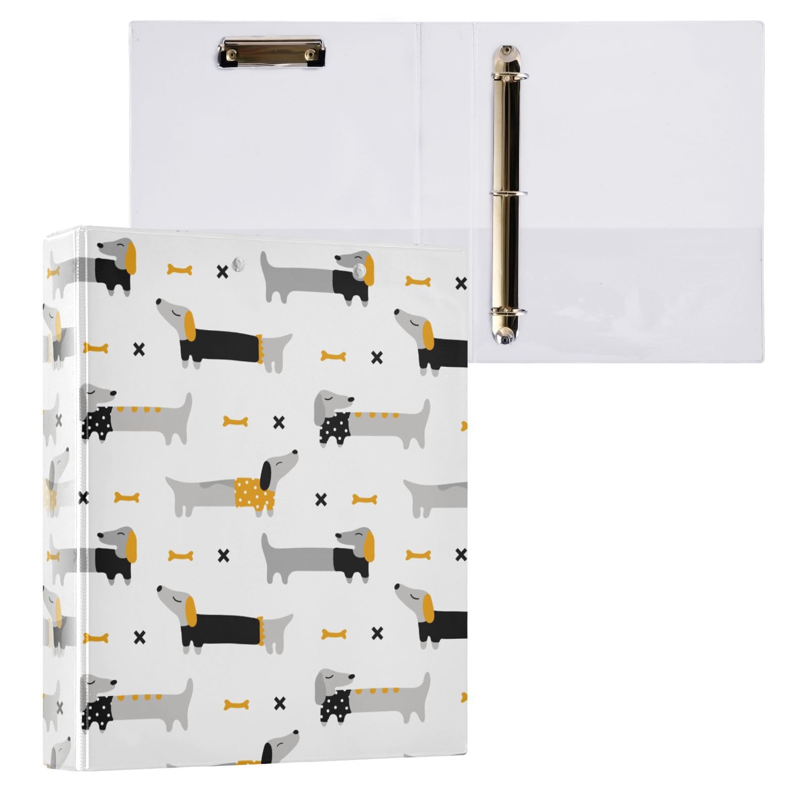 xigua Cute Dogs Dachshunds 3 Ring Binders, 1.5 Inch Round Rings to Hold 200 Sheets, 3 Ring Binders with Clipboard for Home Office Supplies 1 Pack