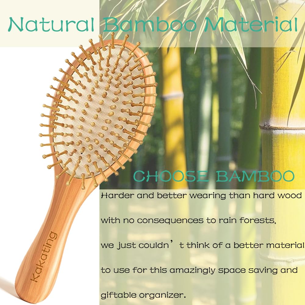 16 Pack Bamboo Hair Brush for Hair Growth | Natural Wooden Hairbrush Detangling Massaging Scalp Bulk (Ellipse, Count, 16)