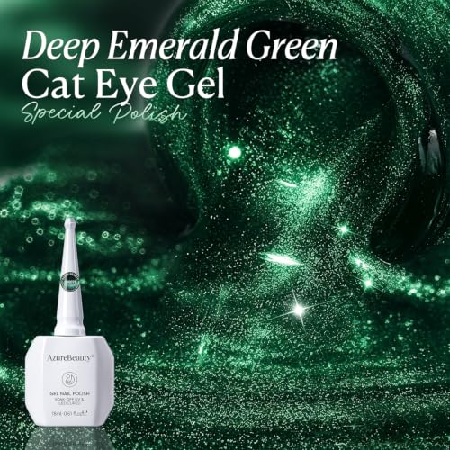 Image of AZUREBEAUTY 18ML Green Cat Eye Magnetic Gel Nail Polish | Green Glitter Gel Polish Magnetic Shimmer Effect Soak Off UV French Nail Art Design Salon DIY Manicure Gift for Women