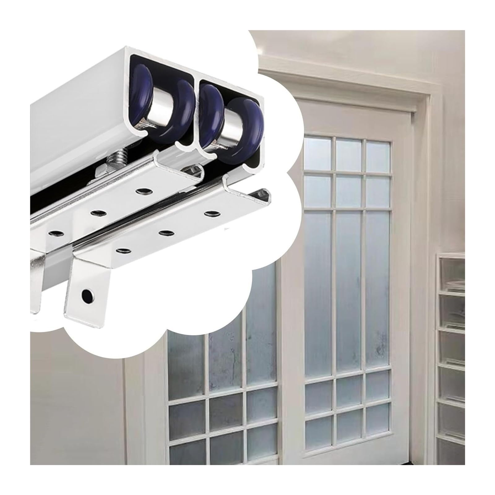 Sliding Door Track, Top Mounted Barn Door Hardware Kit Aluminum Track 18-24mm Doors Silver Champagne 1.1-3.9m(Silver,3.9m/12.8ft)