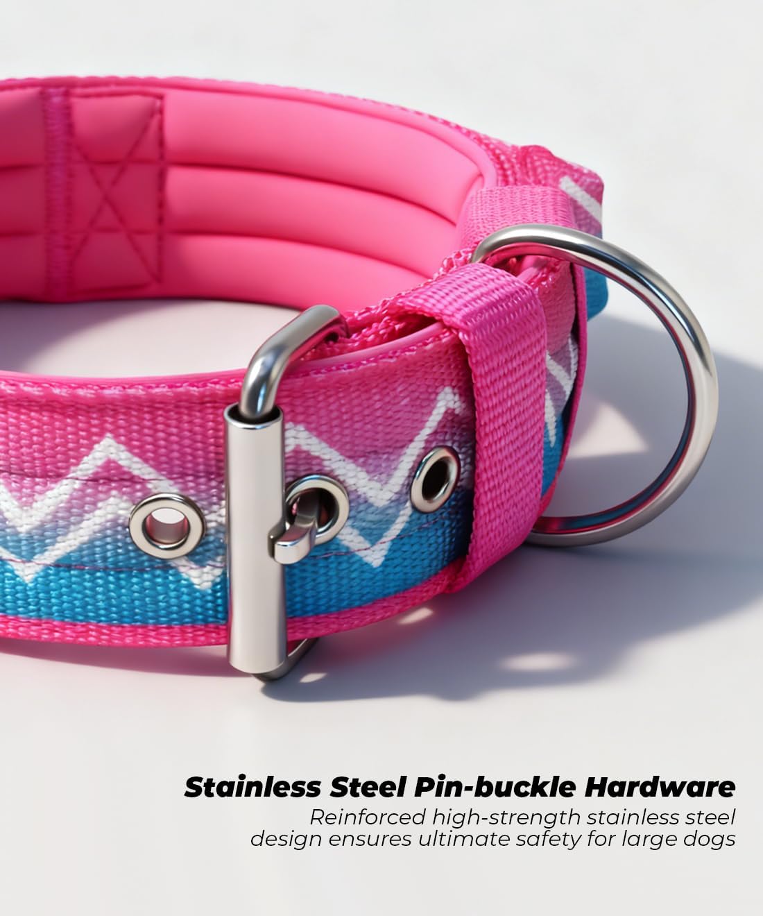 NeckShield Control Dog Collar for Large Dogs-2 Inches Wide with Pressure-Relief Padding, Professional Protection for Large & Giant Breeds, Pink Teal L