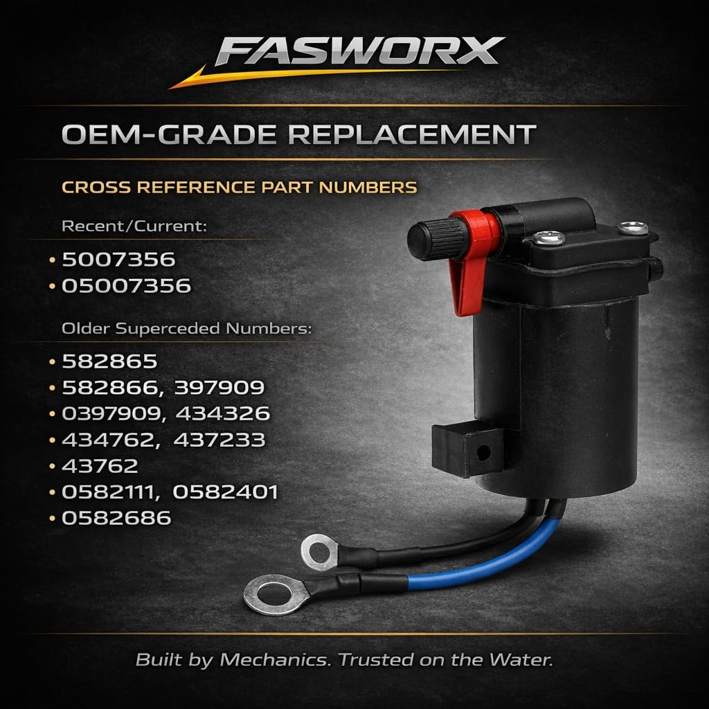 Fuel Primer Choke Solenoid valve compatible with Omc Johnson Evinrude 9.9-300 HP 1980-2005 outboard 5007356 5828665 397909