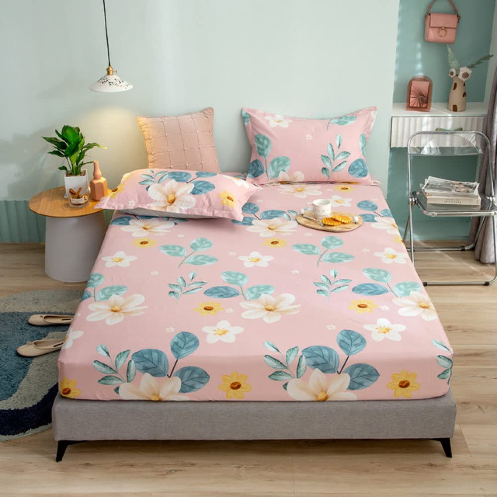 CTOBB 1pc 100% Cotone Nuovo Prodotto Stampato coprimaterasso Lenzuolo Quattro Angoli con Lenzuolo Fascia Elastica, huazhiyeluo, 150 cm X 200 cm X 25 cm