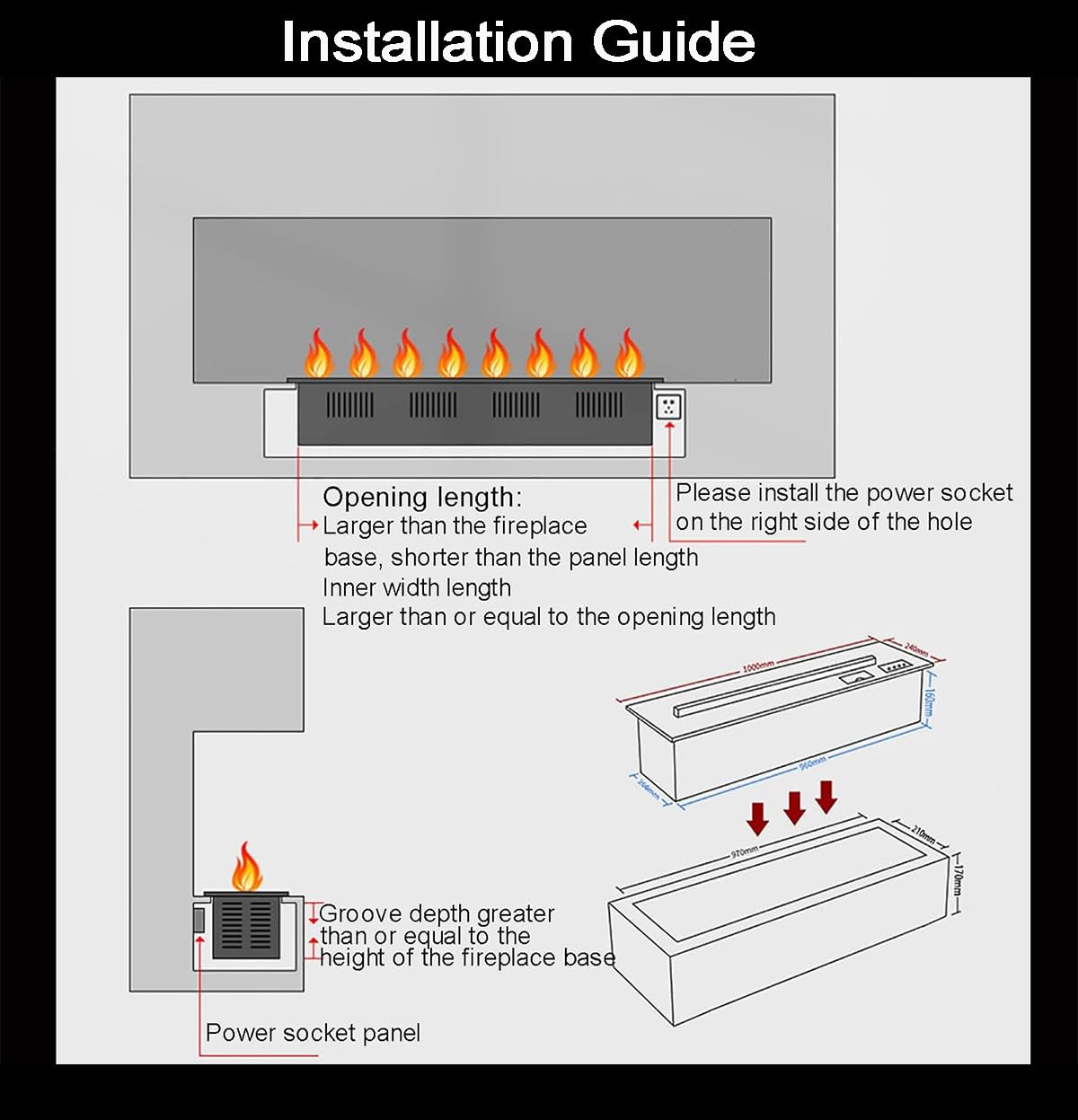 Humidificateur de cheminée électrique décoratif à Vapeur d'eau avec Flamme atomisée 3D, Panneau Ultra-Fin de 3 mm, sans Chauffage,100cm/39.3in