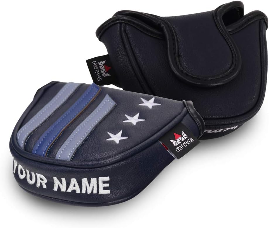 Craftsman Golf Blue Strips Stars Mallet Mid-Mallet Blade Putter Head Cover Headcover Magnetic Closure Alignment Stick Case Holder