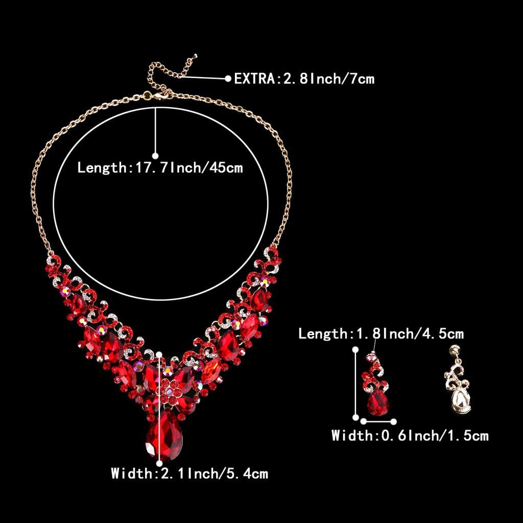 BriLove Women's Costume Fashion Crystal Teardrop Marquise Butterfly Filigree Enamel Statement Necklace Dangle Earrings Set