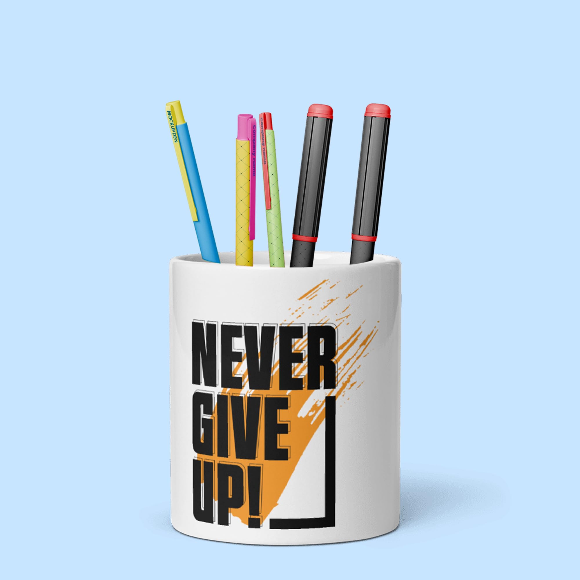 Pixeltint PixelArt Pen Pod: The Motivational Quotes Printed Ceramic Pen Stand For Desk Organizer Pencil Holders Makeup Brush Holders For Desk Office Supplies PENSTAND31