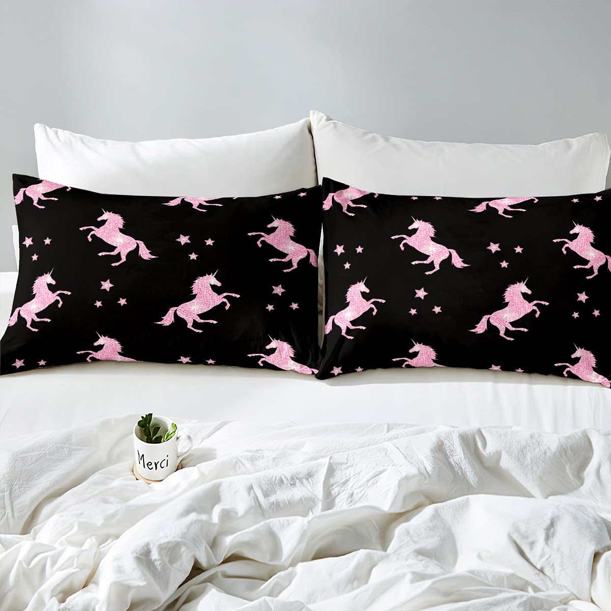 Juego de sábanas de Unicornio para niñas, Juego de Cama con Estampado de Caballo de ensueño para niños y niños, Juego de sábanas de Lujo, diseño de Animales mágicos, Color Rosa