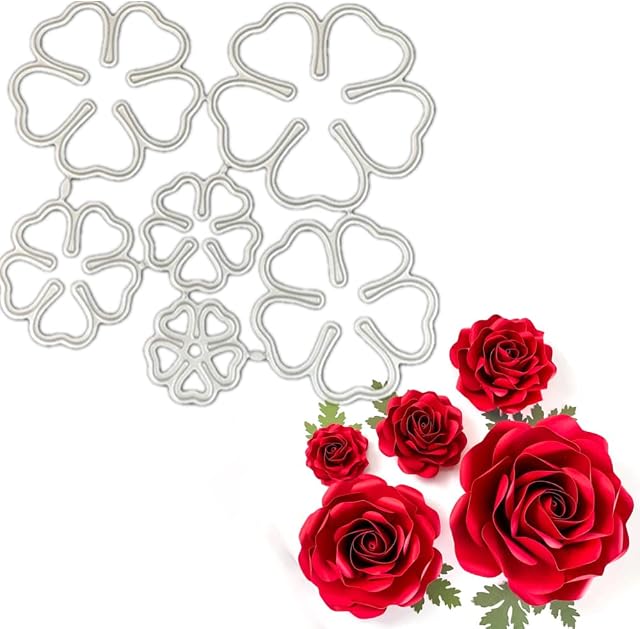 6 Pack 3D Rose Flower Metal Die Cuts,Wedding Flower Leaf Leaves Cutting Dies Cut Stencils 3D Metal Stencil Template for DIY Craft Handmade Embossing Scrapbooking DIY Card Crafts Making