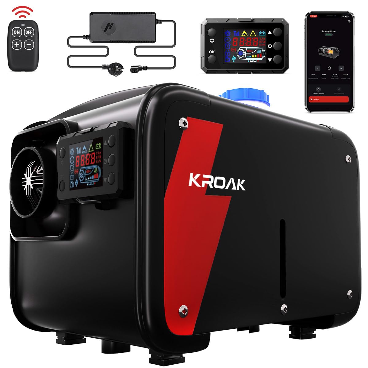 KROAK 12V/24V Diesel Standheizung, 8KW Tragbare Dieselheizung mit Bluetooth APP & Adapter für Auto LKW Boot Bus Wohnmobil