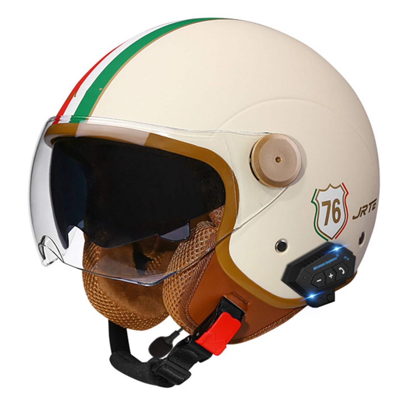 Bluetooth Casco Moto Jet con Doppia Visiera,ECE Omologato 3/4 Casco Moto Aperto Casco Moto Aperto per Crash Mofa Scooter Chopper Racing Casco per Donna e Uomo N,M=57-58cm
