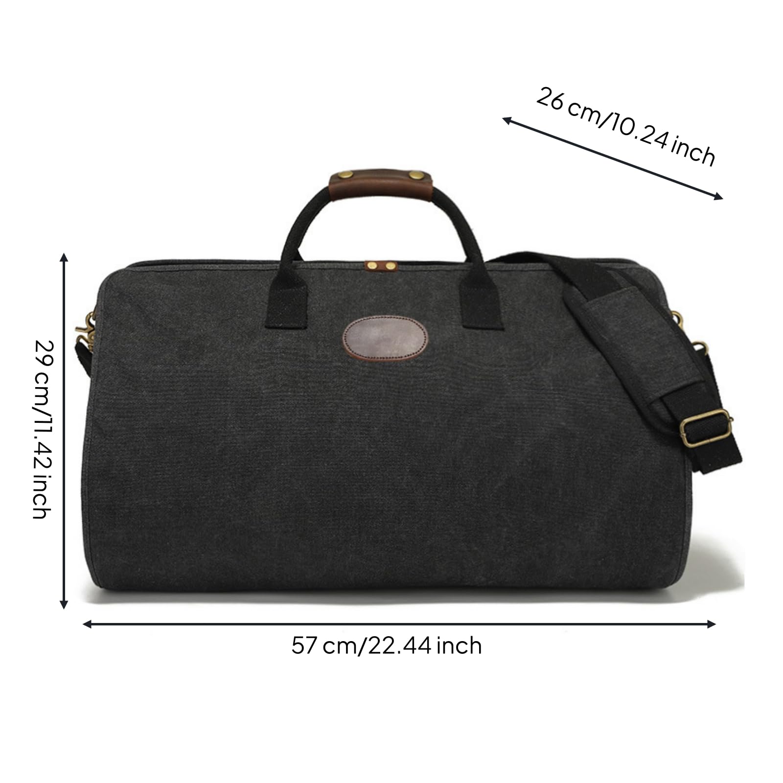 Borsa da Viaggio Pieghevole Borsone Duffel Trolley Valigia Tela con Tracolla Regolabile Manici Rinforzati Struttura Rigida in Tela E Pelle Adatta a, Array, Nero