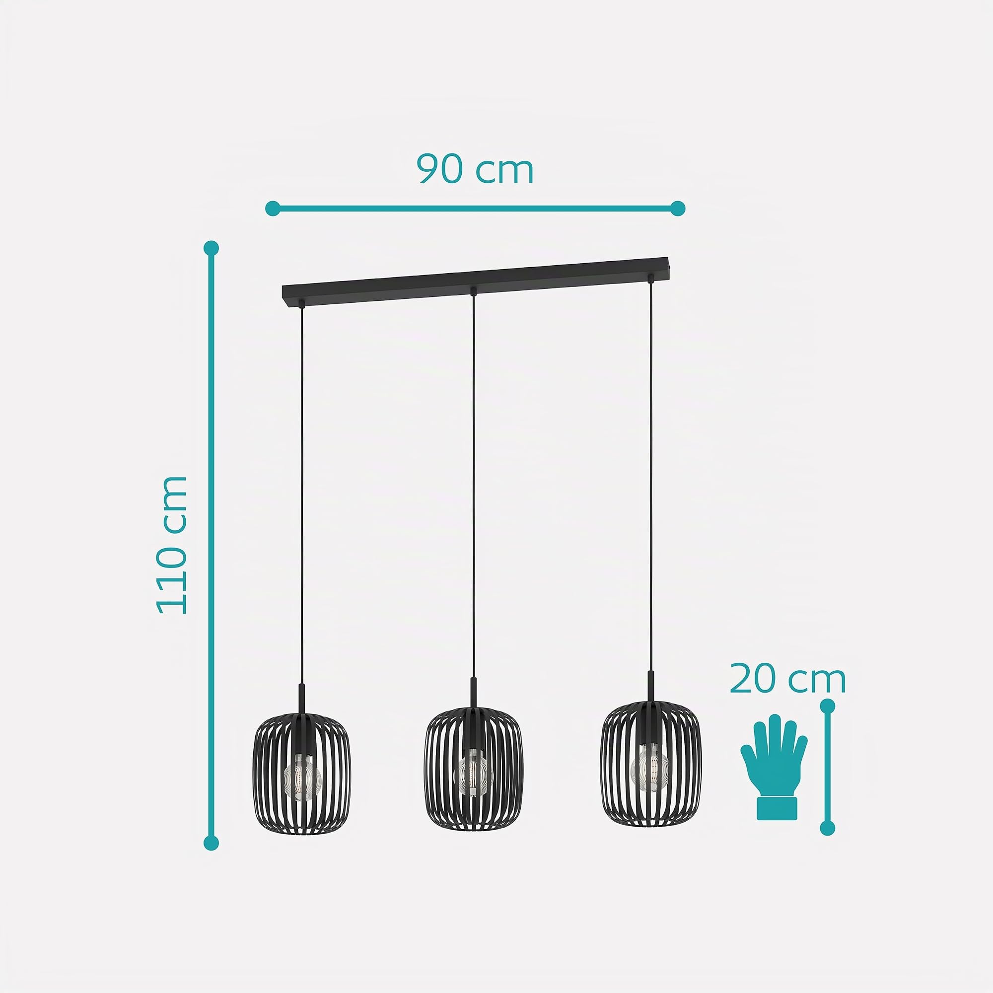 Eglo lámpara colgante Romazzina, candil para comedor de 3 luces, iluminador de metal en negro, pendiente con casquillo E27 | de metal en negro, pendiente con casquillo E27