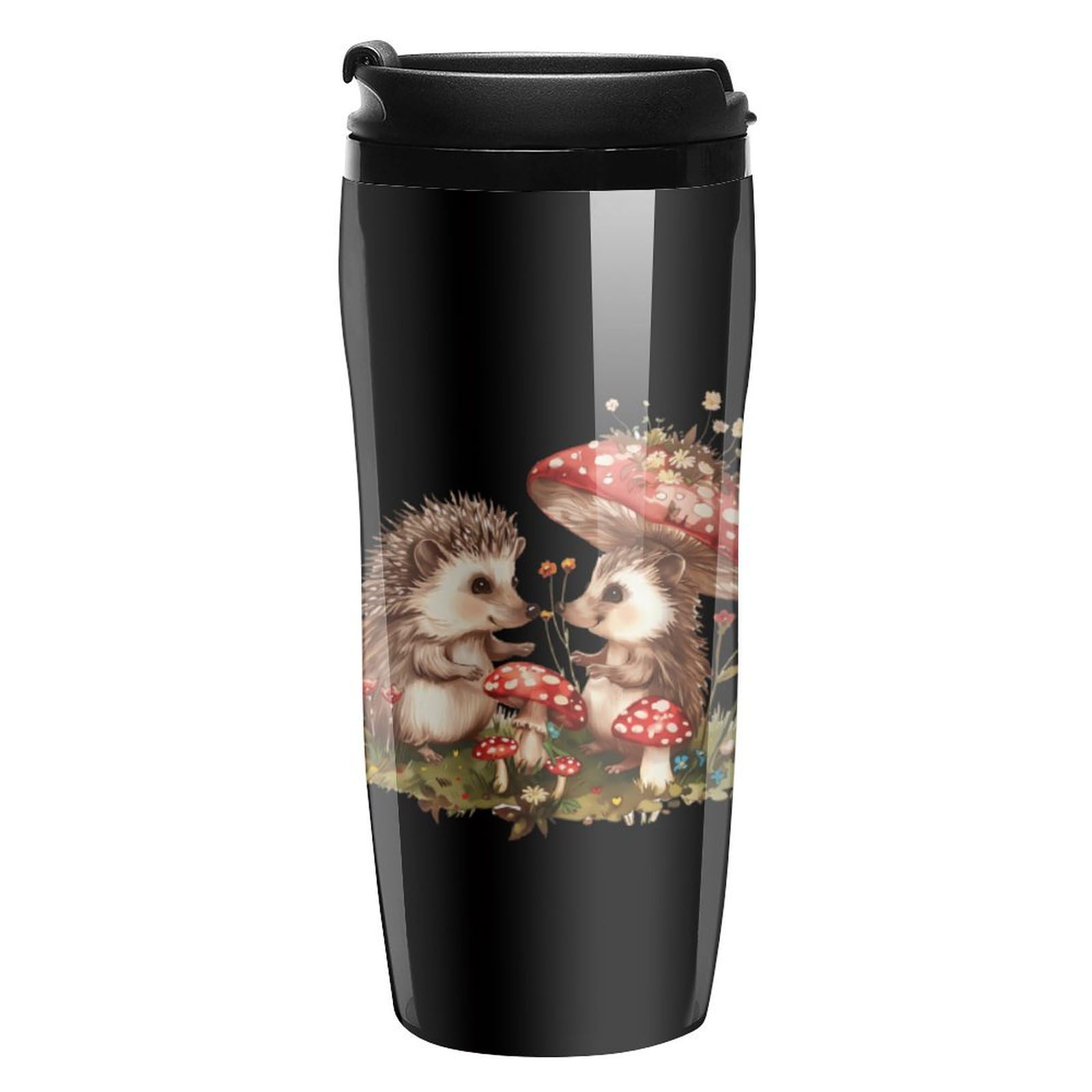 _Cute Hedgehog Mushroom Travel Coffee Mug Reusable Coffee Cup Coffee Tumbler with Lid for Outdoor 350ml
