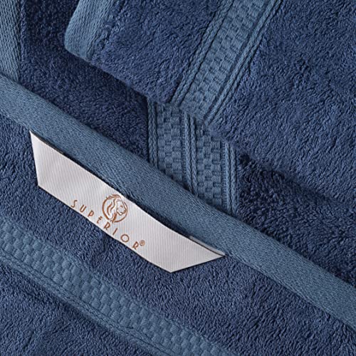 Superior Towel Set, Rayon From Bamboo Cotton Blend, Ideal For Bathroom, Guest Bathroom, And Beach 8 Pieces, Face/Washcloths, Hand Towels, Bath Towels, Royal Blue #TOP3
