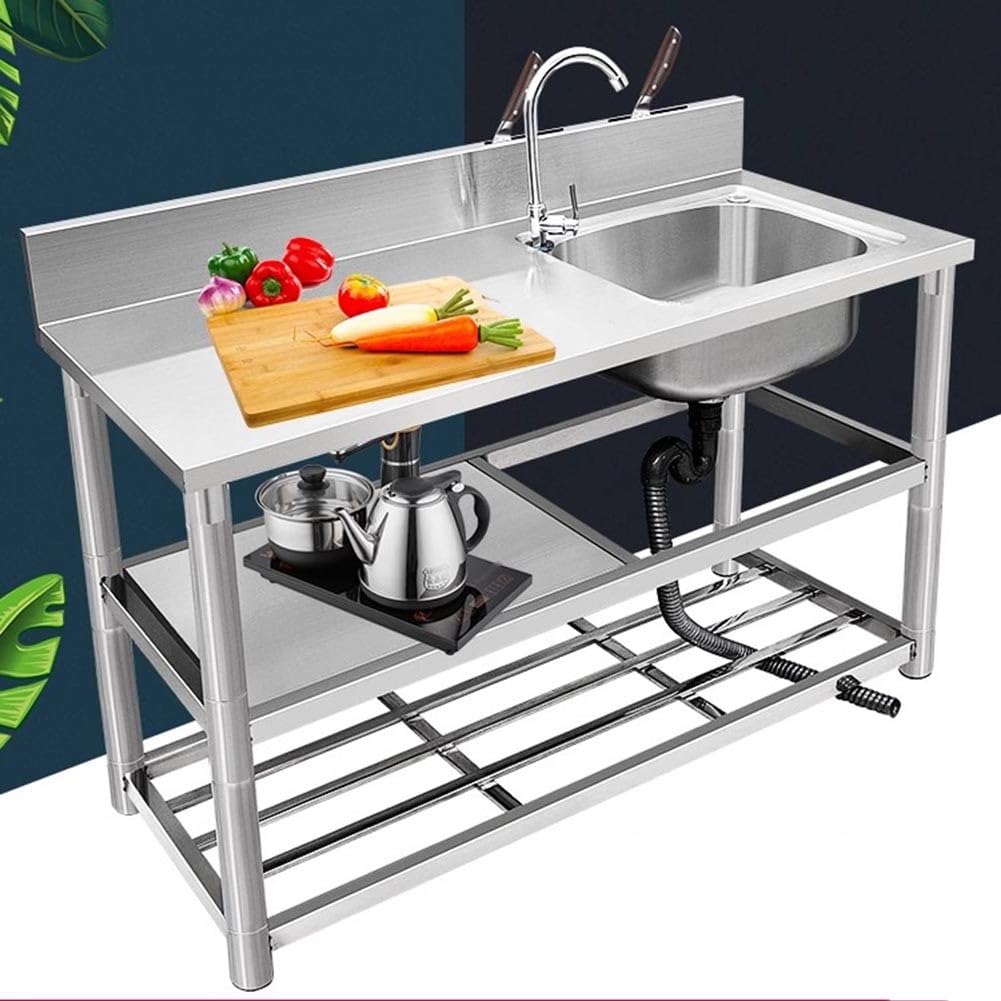 YADZISW Single Bowl Kitchen Sink Set with Double Storage Shelves for Commercial Restaurant and Garage Prep