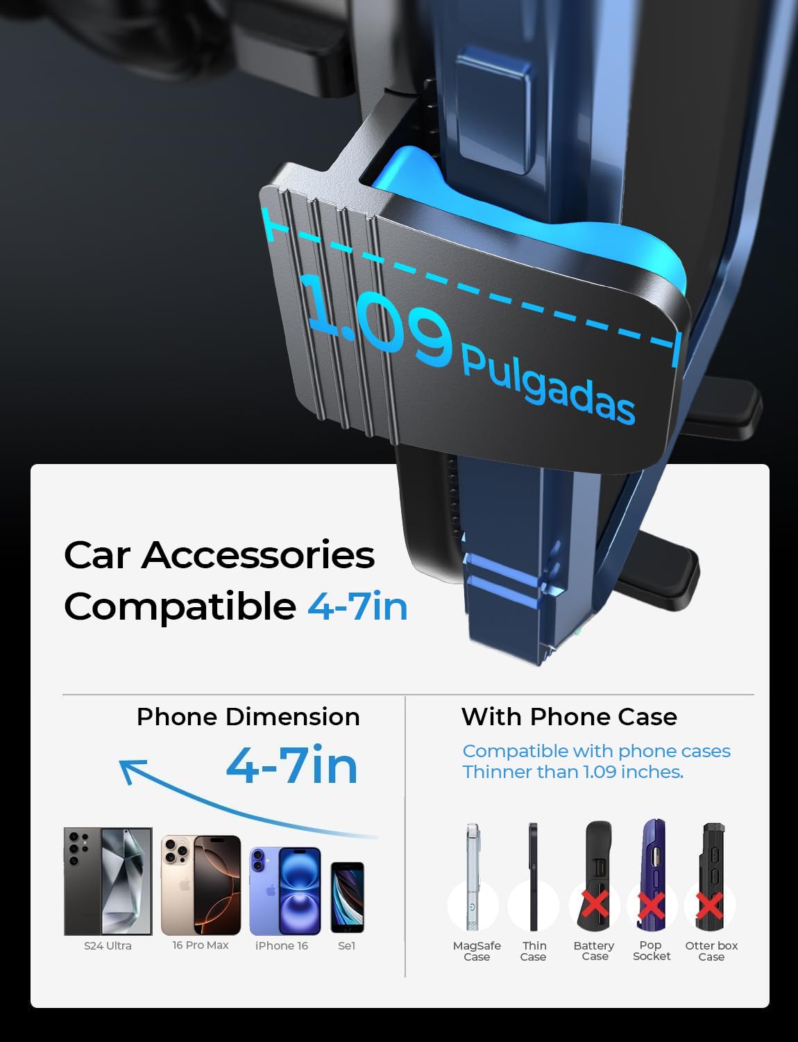 LISEN Car Phone Holder for Cars, Mobile Phone Holder Cars Air Vent, [Ultra Stable] Car Accessories Phone Mount Installation Equipment Best for iPhone 17 16 Pro Max Air Galaxy A55, All 4''-7''phones — view 4